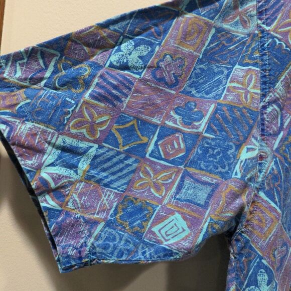 Vintage Tomato Mens SS Button Up Graphic Shirt Size L Blue Abstract Artsy 80s 90 - Picture 5 of 10